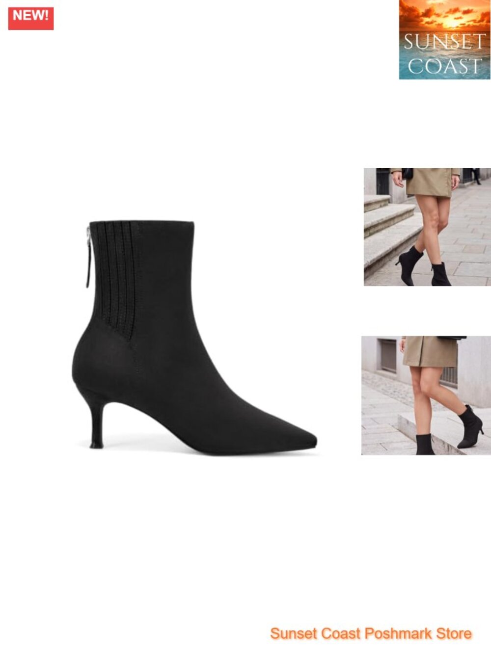 Faux Suede Ankle Boots Kitten Heel Pointed Toe Back Zipper Dress Booties
